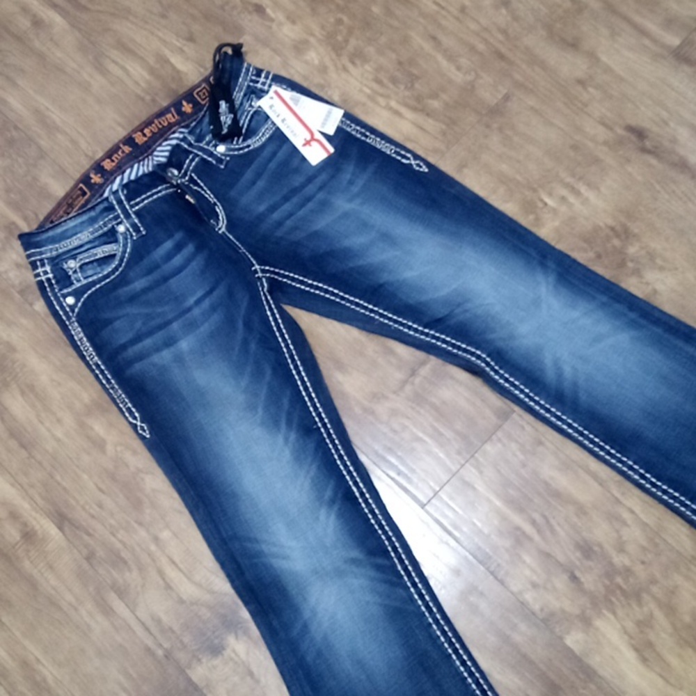 Rock Revival Women's Jeans 27 Easy Boot Embellished Shimmer Luna NWT DEFECT